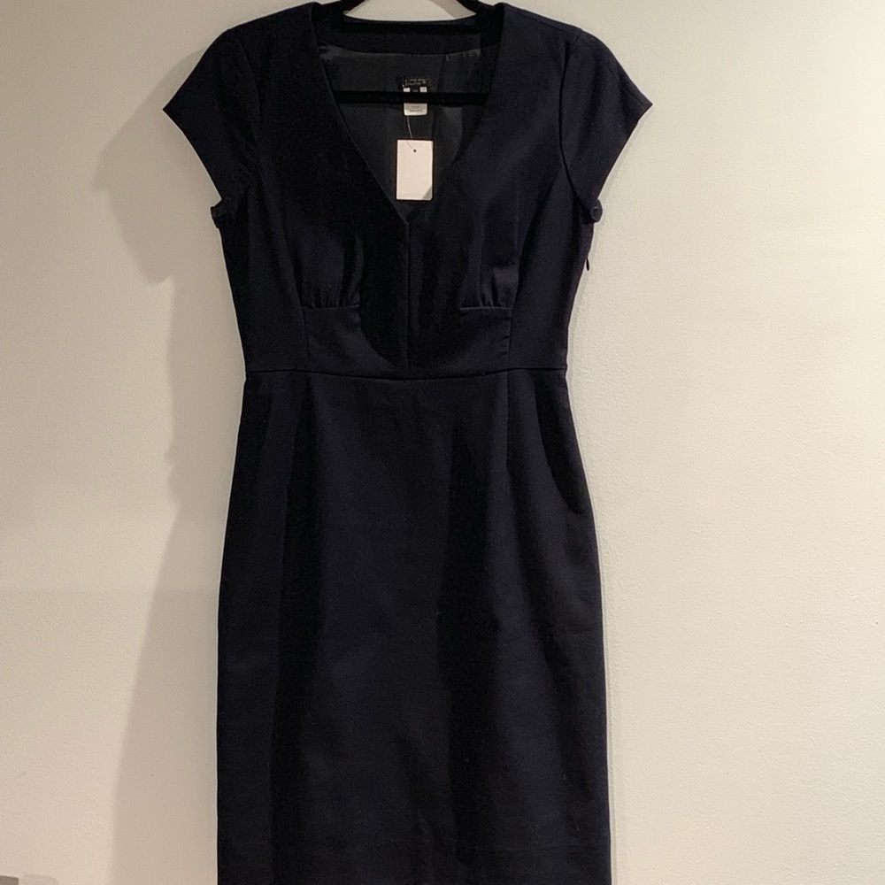 NWT New J Crew Sheath Dress Blue Work V Neck 4P